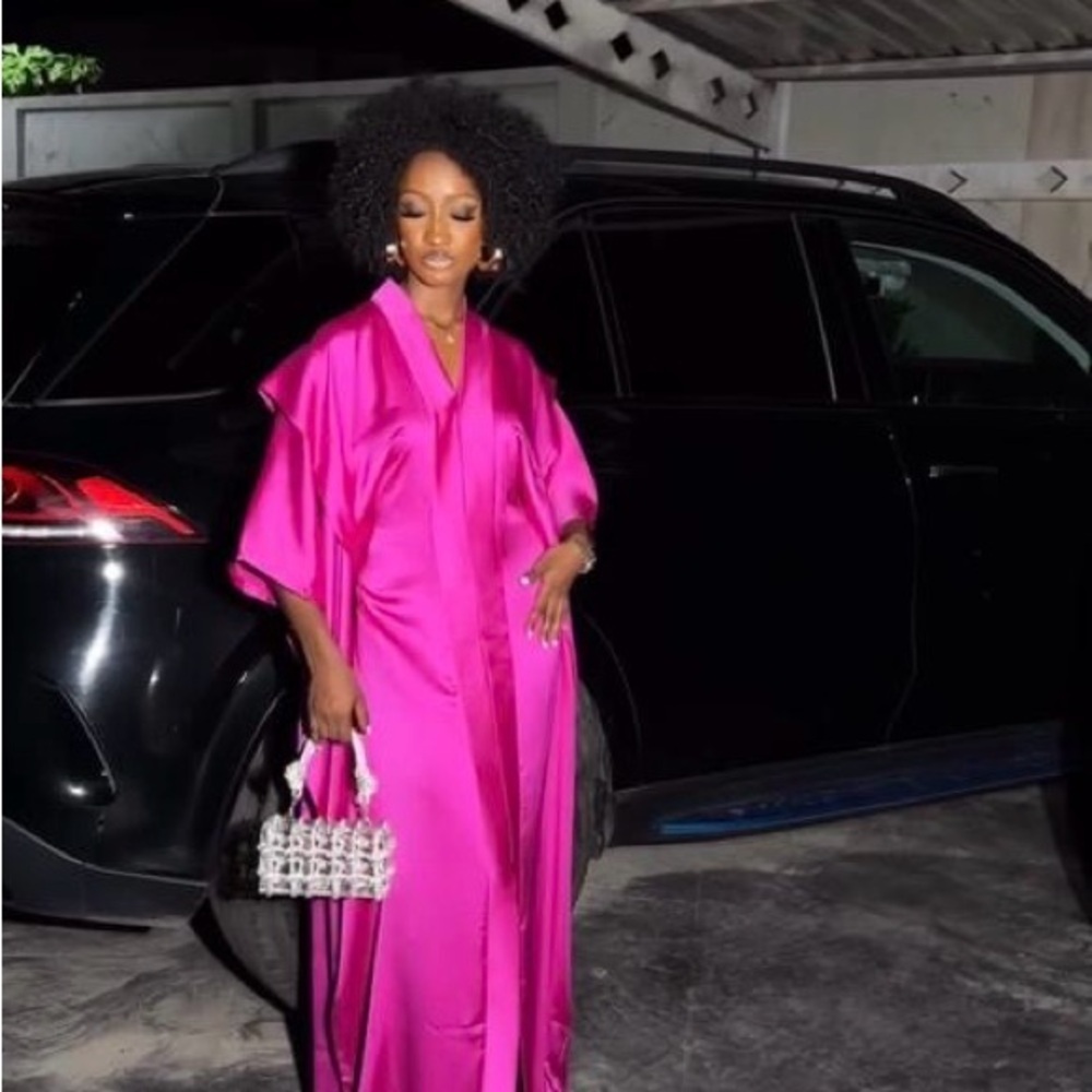Vibrant Pink Satin Kimono Dress